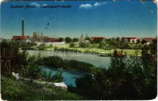 1915 Szatmárnémeti, Szatmár, Satu Mare; Szamos folyó, híd, malom / Somes river, mill + portóbélyeg (r)