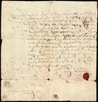 1721 Nagyszőlős (Kárpátalja), záloglevél, egy jobbágy elzálogosítása 40 forintért, viaszpecsétekkel