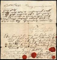 1721 Nagyszőlős (Kárpátalja), záloglevél, egy jobbágy elzálogosítása 40 forintért, viaszpecsétekkel