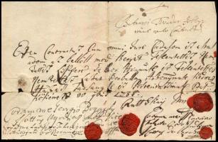 1721 Nagyszőlős (Kárpátalja), záloglevél, egy jobbágy elzálogosítása 40 forintért, viaszpecsétekkel