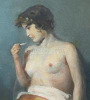 Kümmerle Pál (1873-1944): Női akt. Olaj, karton. Jelezve jobbra lent. Dekoratív, üvegezett, kissé sé...