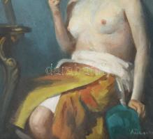 Kümmerle Pál (1873-1944): Női akt. Olaj, karton. Jelezve jobbra lent. Dekoratív, üvegezett, kissé sé...