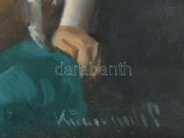 Kümmerle Pál (1873-1944): Női akt. Olaj, karton. Jelezve jobbra lent. Dekoratív, üvegezett, kissé sé...