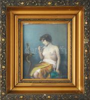 Kümmerle Pál (1873-1944): Női akt. Olaj, karton. Jelezve jobbra lent. Dekoratív, üvegezett, kissé sé...