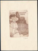 Cseh Gusztáv (1934-1985): Ex libris Ábrahám Mária. Rézkarc, papír, jelzett, hátoldalán paszpartuzás ...