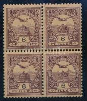 1900 Turul 6f négyestömb számvízjellel, postatiszta, luxus minőségben