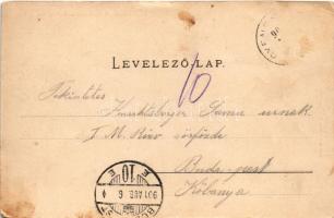 1901 Keszthely, Üdvözlet a Balaton taváról. Szigetfürdő vízáradásnál. Mérei Ignác kiadása, Art Nouve...