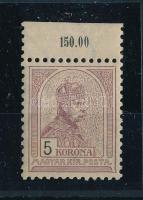 1900 Turul 5K ívszéli bélyeg, 4. vízjelállás, postatiszta, luxus minőségben (310.000)