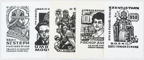 Fery Antal (1908-1994): 10 db ex libris és kisgrafika. Klf. technikák, papír, többségében ceruzával ...