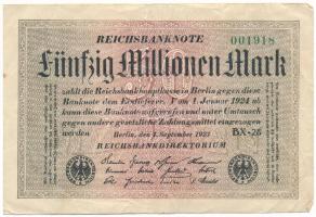 Német Birodalom / Weimari Köztársaság / Berlin 1923. 50.000.000M T:F German Empire / Weimar Republic / Berlin 1923. 50.000.000 Mark C:F