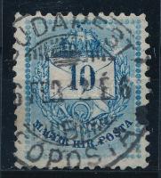 1881 10kr az értékszámban az "1"-es 1,4 mm-rel magasabban áll (fekete tintafoltok / black ink stains)