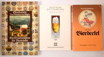 Vegyes sörökkel kapcsolatos tétel, 3 db:  Diertrich Höllhuber - Wolfgang Kaul: Oberbayern. Von München ins Allgäu. Ein Wanderführer für Biertrinket. Nürnberg,1986,Hans Carl. Német nyelven. Fekete-fehér és színes képanyaggal illusztrált. Kiadói papírkötés.;  Ulrich Klever: Bierdeckel. München, 1980, Wilhelm Heyne. Német nyelven. Gazdag képanyaggal, söralátétekkel illusztrált. Kiadói papírkötés.;  Deutsche Spitzenbiere. Frankfurt am Main, 1991, DLG. Német nyelven. Színes képanyaggal illusztrált. Kiadói papírkötés.;