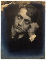 Székely Aladár (1870-1940) budapesti fényképész és fotóművész felvétele Ady Endréről, fotó, jelzés nélkül, felső szélén és sarkán sérült, 22×17 cm