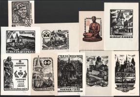Fery Antal (1908-1994): 10 db ex libris és kisgrafika (közte egy kisgrafika Ikarus busz ábrázolással...