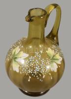 Szecessziós zománcfestett kancsó, m: 14 cm