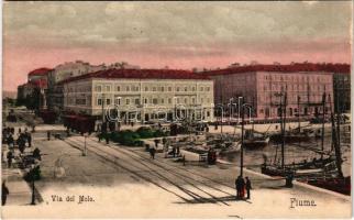 Fiume, Rijeka; Via del Molo / street, port, quay, industrial railway. Divald Károly 469. sz. (r)