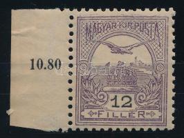 1904 Turul 12f postatiszta ívszéli bélyeg, luxus minőségben