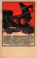 A háború a legborzalmasabb tömeggyilkosság. Törvénykezés, törvényszentesítés és a papok imája: mind förtelmes hazugság, amíg szabad a tömegmészárlás! Meg kell szüntetni egyesek, osztályok és nemzetek kizsákmányolásának rendjét s megszűnik mindenfajta háború. A Magyarországi Szociáldemokrata Párt. Népszava könyvkereskedés kiadványa. Seidner chromolithografia / Hungarian Social Democratic Party's anti-war propaganda art postcard s: Biró (fa)