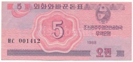 Észak-Korea 1988. 5ch "Szocialista látogató devizaváltó" "001412" T:F szép papír North Korea 1988. 5 Chon "Socialist Visitor Exchange" "001412" C:F fine paper Krause 32.