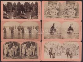 1895-1901 6 db feliratozott sztereófotó, közte: japán hölgyek, fürdőzők - Atlantic City, stb., 8,5×18 cm