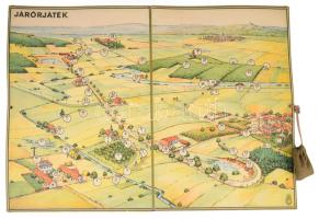 Járőrjáték társasjáték. Budapest, 1940 körül. Középen hajtott karton játékterep. Színes. Nyitva 43×6...