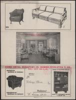 1933 Bp., Kendi Antal műipari lakásberendező, bőrbútor és kárpitosipar reklámlap, kétoldalas, 23,5x3...