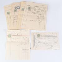 1897-1916 6 db fejléces számla (Kállai Mór férfiszabó, Thon Károly, stb.), okmánybélyegekkel