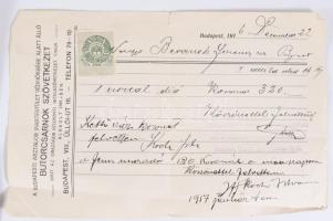 1897-1916 6 db fejléces számla (Kállai Mór férfiszabó, Thon Károly, stb.), okmánybélyegekkel