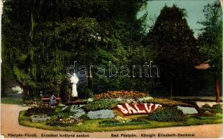 1913 Pöstyén, Pistyan, Piestany; Königin Elisabeth-Denkmal / Erzsébet Királyné (Sissi) szobra. Laufer Nándor kiadása / statue of Empress Elisabeth of Austria (Sisi) (gyűrődés / crease)