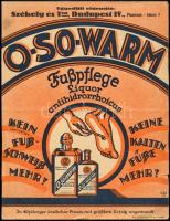 cca 1930-1940 O-So-Warm lábápolószerek, egyedüli elárusító: Székely és Tsa, Budapest, német nyelvű reklámlap, kétoldalas, kis lapszéli sérülésekkel, 28x21,5 cm