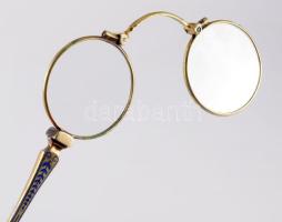 ca 1890 Lornyon ezüstözött fém, zománc berakással, működik, bőr védővel