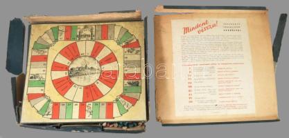 Mindent vissza! irredenta társasjáték ca 1930. Kompletten 5 játéktábla, bábuk, ólom katonák, dobókoc...