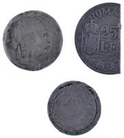 Vegyes 3db-os erősen sérült ezüstérme tétel, benne Románia 1946. 25.000L Ag "I. Mihály", Ausztria 1884. 1Fl Ag "Ferenc József", összesen 24,16g súlyban