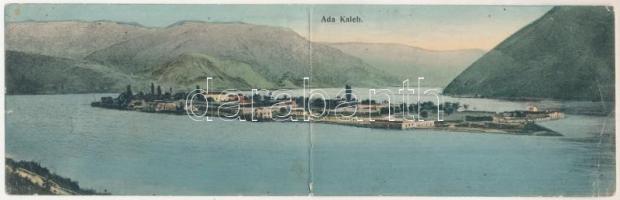 Ada Kaleh (Orsova), 2-részes kihajtható panorámalap / 2-tiled folding panoramacard (hajtásnál szakadt / torn at fold)