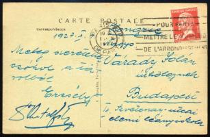 Antal István (1896-1974) igazságügy-, vallás- és közoktatásügyi miniszter aláírása levelezőlapon