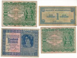 Ausztria 1922. 100K (2x) + 1000K + Ausztria / Szövetséges megszállás 1944. 1Sch T:F-VG Austria 1922. 100 Kronen (2x) + 1000 Kronen + Austria / Allied occupation 1944. 1 Schilling C:F-VG