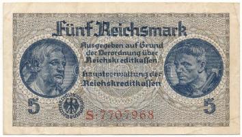 Német Harmadik Birodalom / Német megszállt területek 1940-1945. 5M "S 7707968" T:F  German Third Empire / German Occupied Territories 1940-1945. 5 Reichsmark "S 7707968" C:F  Krause R138