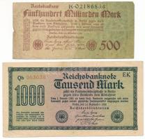 Német Birodalom / Weimari Köztársaság / Berlin 1922. 1000M + 1923. 500.000.000.000M T:F German Empire / Weimar Republic / Berlin 1922. 1000 Mark + 1923. 500.000.000.000 Mark C:F