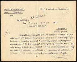 1919 Bp., Karafiáth Jenő (1883-1952) belügyi államtitkár, későbbi miniszter, Budapest főpolgármester...