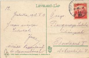 1918 Szabadka, Subotica; Pályaudvar, vasútállomás, villamos. Vasúti levelezőlapárusítás 110. sz. 191...