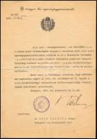 1943 Bp., Radocsay László (1878-1968) főispán, igazságügy-miniszter aláírása hivatalos levélen