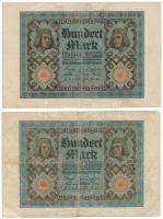 Német Birodalom / Weimari Köztársaság 1920. 100M nyolcjegyű sorszámmal (2x) T:F-VG German Empire / Weimar Republic 1920. 100 Mark with eight digit serial (2x) C:F-VG Krause P#69.b