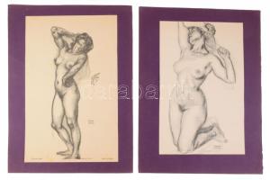 ca 1930 12 db nagy méretű erotikus nyomat Franz Stuck litho reprodukciók 24x28 cm Kartonokon