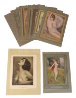 ca 1910-20 15 db erotikus nyomat reprodukciók 24x14 cm Kartonokon