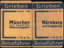 2 db Griebens útikönyv: München, Nürnberg. 1929. Sok térképpel, jó állapotban