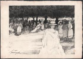 Einczinger Ferenc (1879-1950): Forgatag, 1921. Tus, papír, jelzett. 29,5x41,5 cm