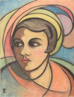 Einczinger Ferenc (1879-1950): Art deco hölgy portréja, 1930 körül. Pasztell, papír, jelzett. Lapszé...