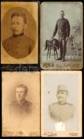cca 1880-1910 Katonaportrék, 4 db vizitkártya, különféle műtermekből, változó állapotban, 10,5x6,5 cm körül