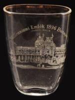 1896 Milleniumi Emlék Budapest kúrapohár, az Iparcsarnok képével díszítve, kopással, m: 10,5 cm /// ...