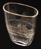1896 Milleniumi Emlék Budapest kúrapohár, az Iparcsarnok képével díszítve, kopással, m: 10,5 cm /// ...